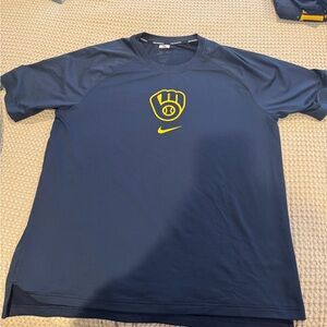 Milwaukee Brewers Nike Men's Navy Blue Tee with Yellow Logo